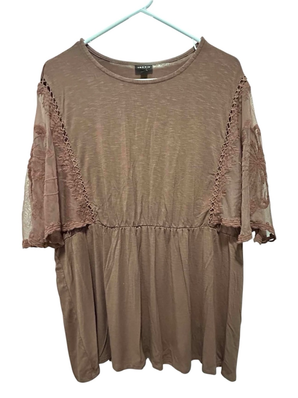 Torrid Women's Mauve Lace Sleeve Peplum Top